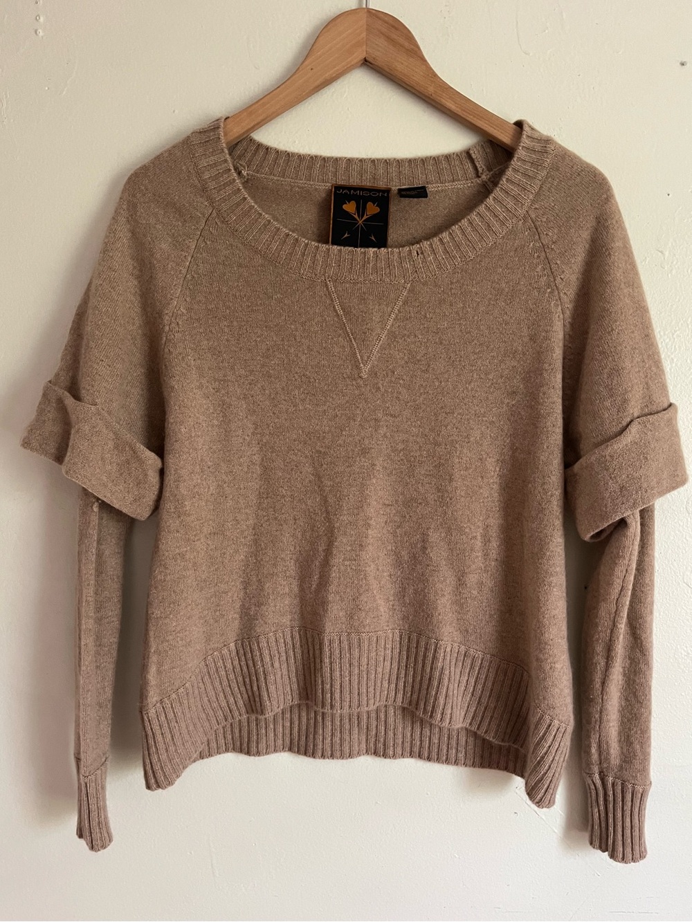 JAMISON 100%wool Cozy Neutral Tan Crewneck Sweater